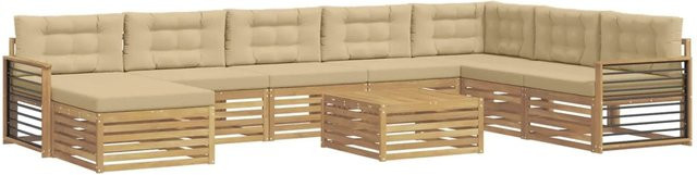 vidaXL Outdoor-Sofagarnitur 9-teilig aus Akazie in Weiß und Beige mit UV-beständigen Polstern - Bild 1