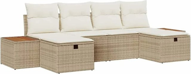 vidaXL Garten-Sofa-Set 6-teilig aus Poly-Rattan und Stahl in Beige-creme mit Kissen - Bild 1