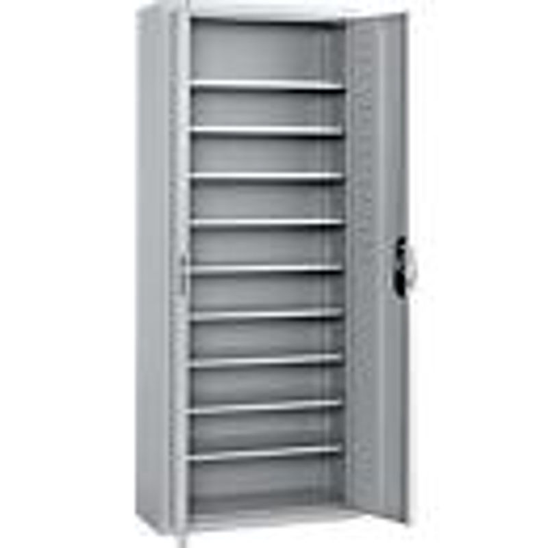 Magazinschrank C+P Serie 13 aus Stahl mit 10 Fachböden und abschließbaren Flügeltüren, Farbe: Lichtgrau, B/T/H: 70 x 30 x 169 cm - Bild 2