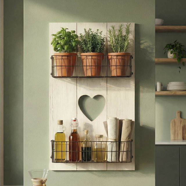 Wandregal MCW-D42 aus Massivholz mit Körben in Weiß Shabby Style, B/H/T: 70 x 40 x 10 cm - Bild 1