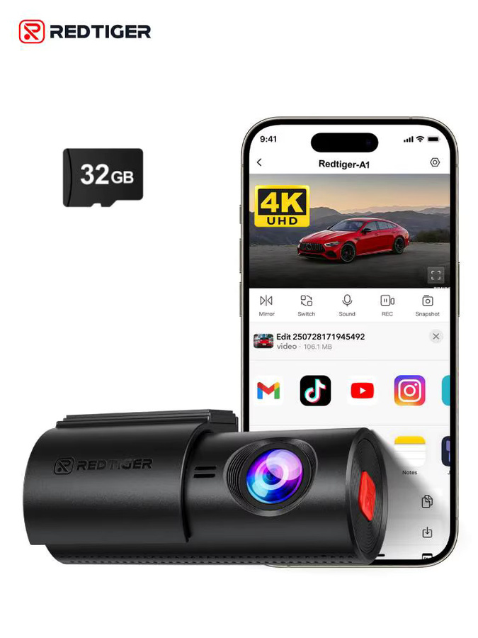 REDTIGER A1 4K Mini Dashcam in Schwarz mit WLAN, App-Steuerung, Nachtsicht und 24-Stunden-Parkmodus - Bild 7