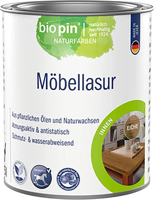 biopin Möbellasur Eiche Braun Satin-Matt Wasserbasiert 0,375 l - Bild 1