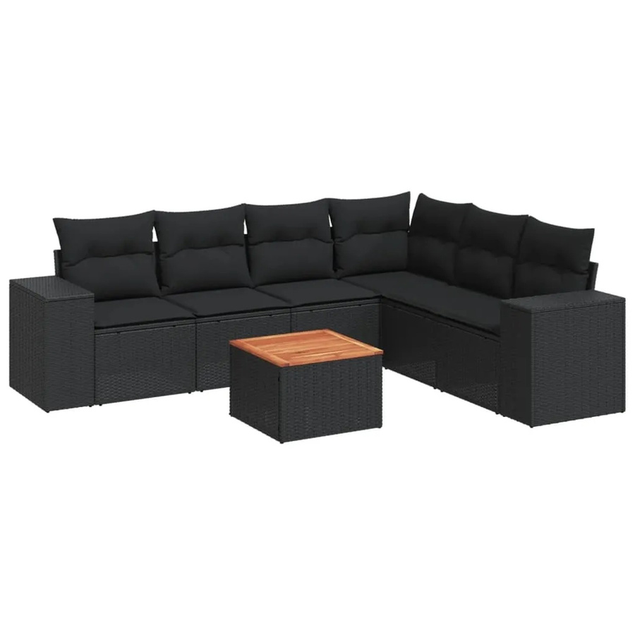 vidaXL 7-tlg Garten-Sofagarnitur in L-Form aus Polyrattan mit Kissen in Schwarz - Bild 2