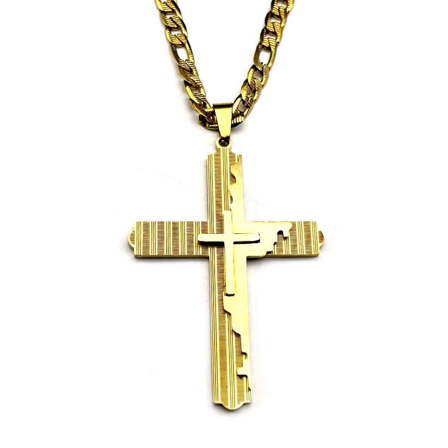 JYTF Halskette Edelstahl, Doppelschicht Kreuz Anhänger, Bicolor, Unisex - Bild 3