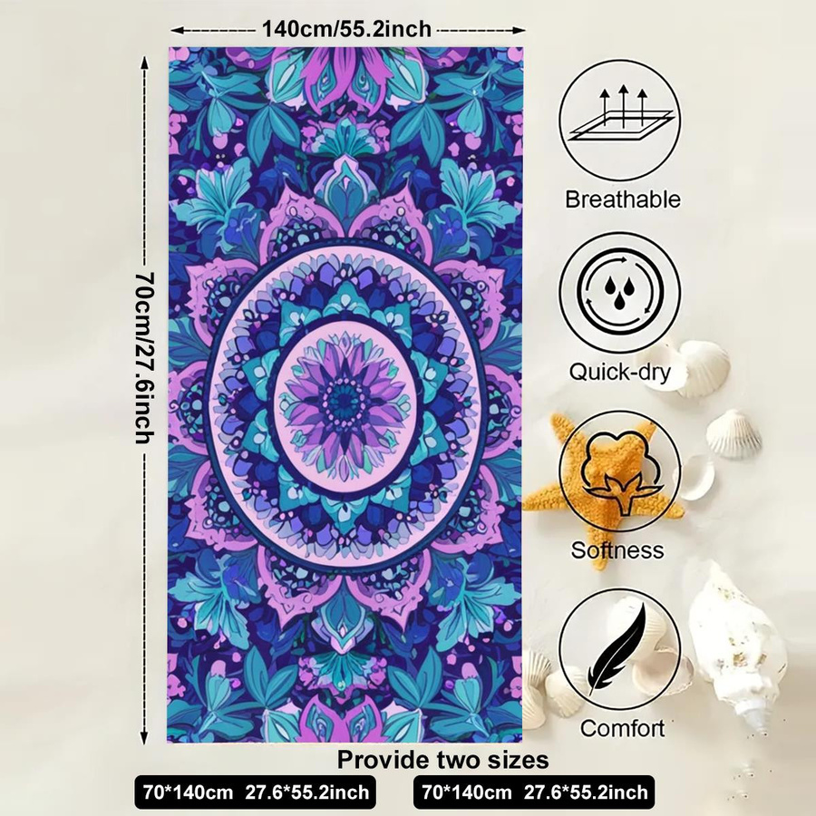 Yiran Strandtuch mit indischem Mandala-Design, schnelltrocknend und saugfähig, Mikrofaser, Mehrfarbig, B/H: 70 x 140 cm - Bild 3