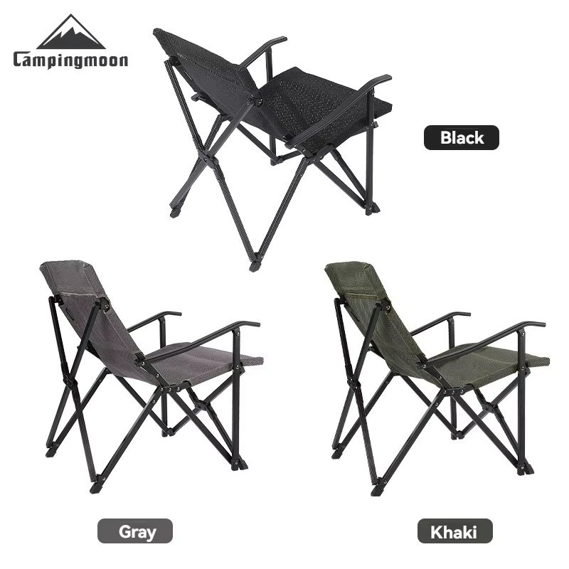 CAMPINGMOON F-1003 Faltbarer Outdoor Camping Stuhl aus Aluminium und Textilene in Schwarz mit Armlehnen - Bild 4