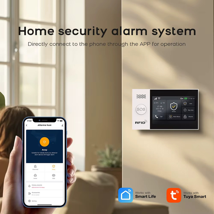 HIVA Drahtloses GSM-Alarmsystem in Weiß mit WiFi-Einbrucherkennung und Tuya Smart Life App-Kompatibilität für Zuhause, Garage oder Büro - Bild 3