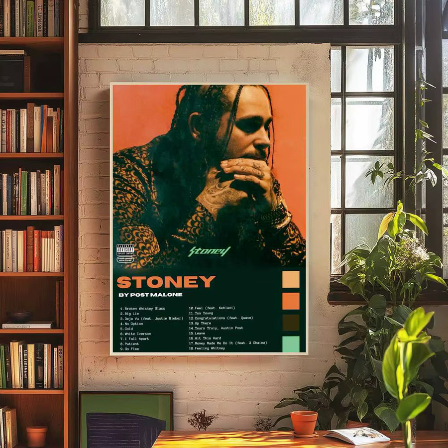 Singer PostS M-Malone Album-Cover Anime-Poster als selbstklebende Wandkunst in HD-Qualität, Retro-Wanddekoration, Mehrfarbig - Bild 5