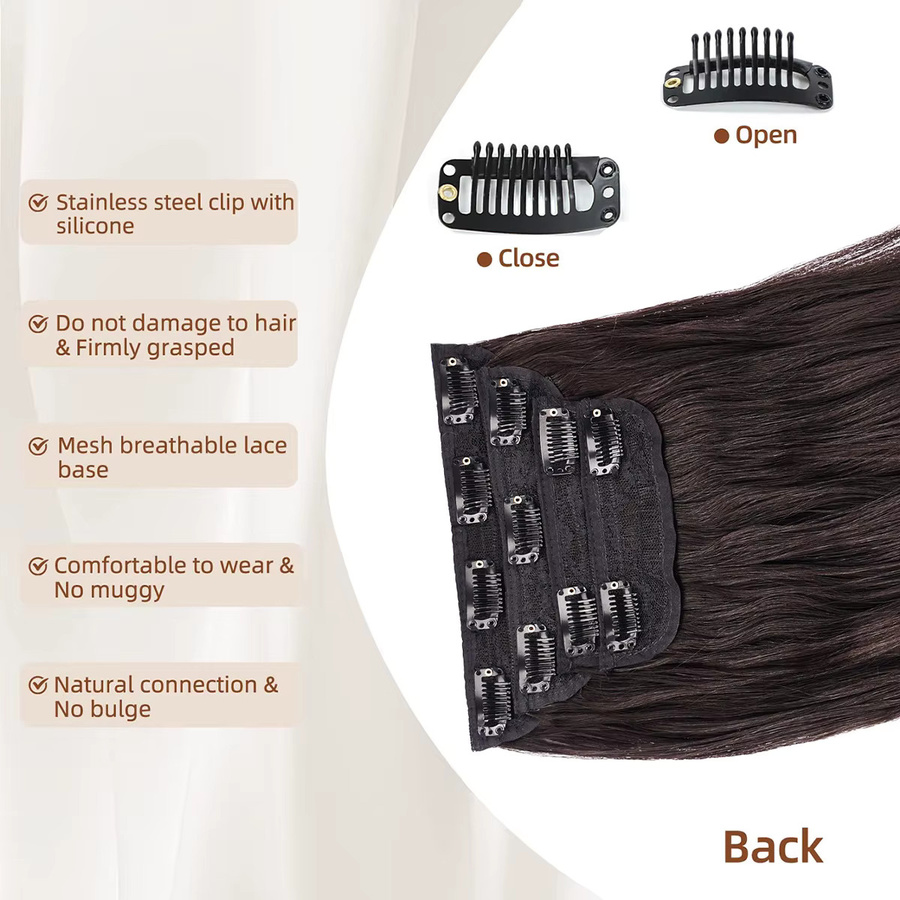 JIAMEISI Haarverlängerung Clip-in, synthetisch, gewellt, dunkelbraun, 4 Stück, Damen - Bild 4
