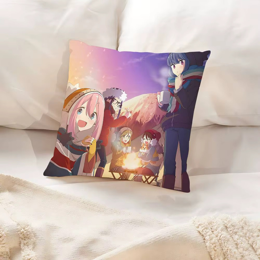 Yuru Camp Anime Kissenbezug für deine Wohnzimmerdekoration, Mehrfarbig, 40 x 40 cm - Bild 2