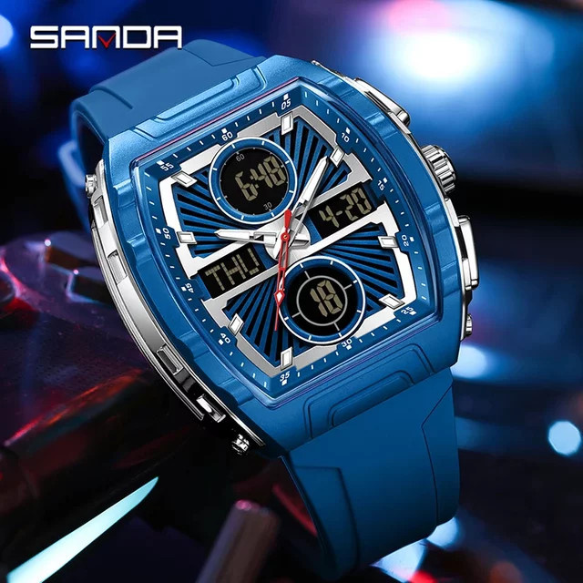 SANDA Digitaluhr, Silikon, Herren, Silver Blue - Bild 1