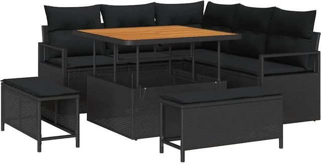 vidaXL Garten-Sofa-Set 8-tlg. in Schwarz mit Kissen und integriertem Stauraum für Terrasse und Garten - Bild 1