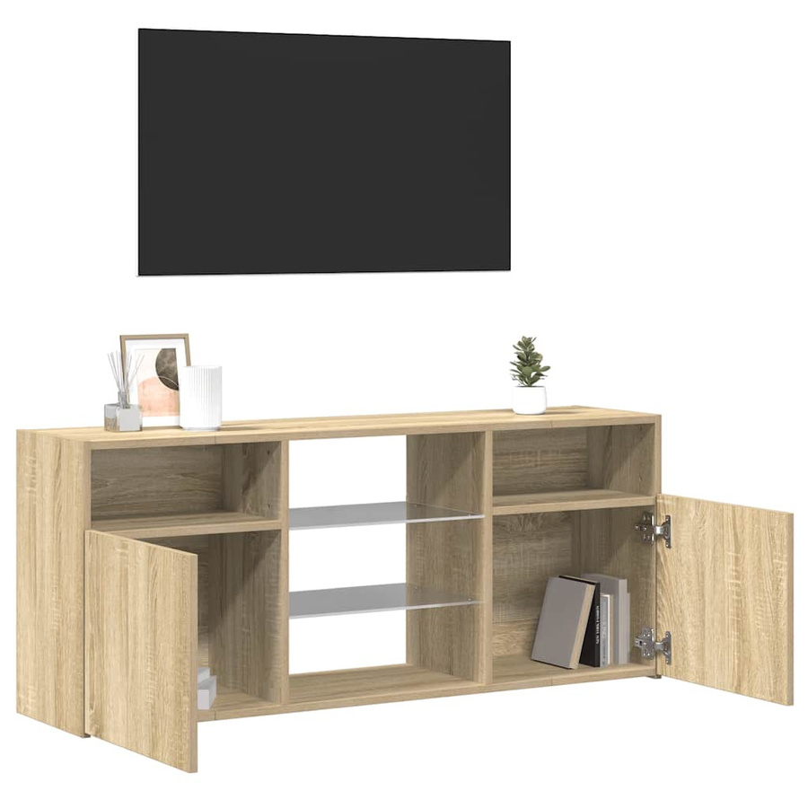 vidaXL TV-Schrank modern mit LED-Beleuchtung und Hartglas in Sonoma-Eiche, B/T/H: 120 x 30 x 50 cm - Bild 5