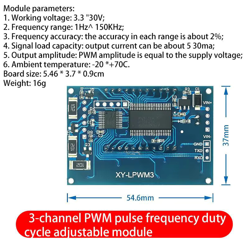 STJF Einstellbares 3-Kanal PWM-Modul mit Rechteckwelle und Pulsfrequenz-Arbeitszyklus in Blau - Bild 2