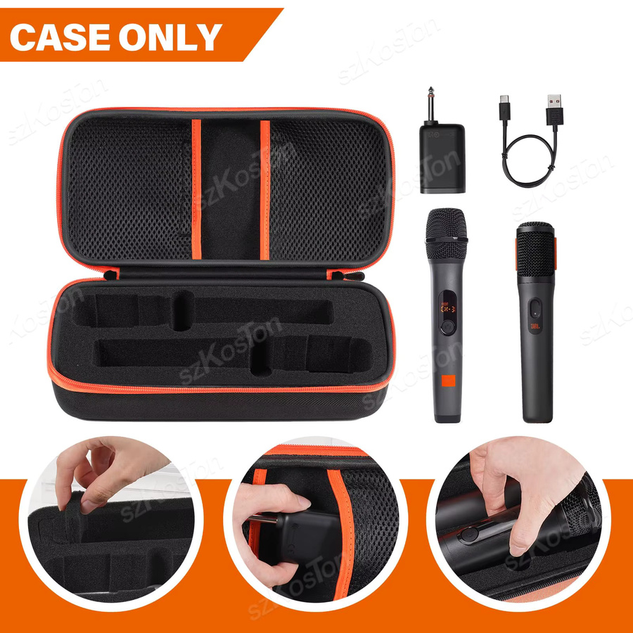 JBL Reise-Aufbewahrungstasche für 2 Mikrofone, kabellose Mikrofonhülle mit verstellbarem DIY-Schaum, Schwarz - Bild 5