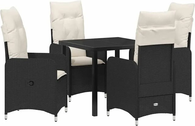 vidaXL Garten Essgruppe aus Poly-Rattan mit 5-teiligem Set und Kissen in Schwarz - Bild 1