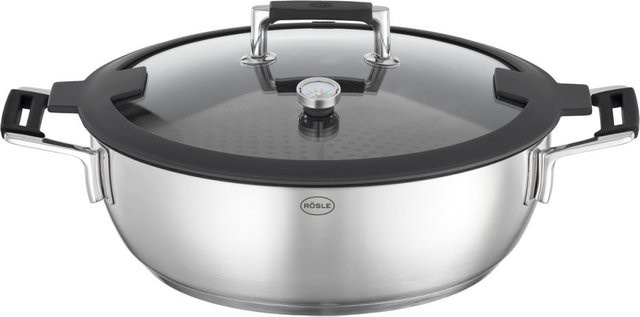 RÖSLE Silence Pro Schmorpfanne und Dampfgarer mit Deckel, Silber, Durchmesser: 28 cm, H x B x T: 16 x 39 x 29,5 cm - Bild 2