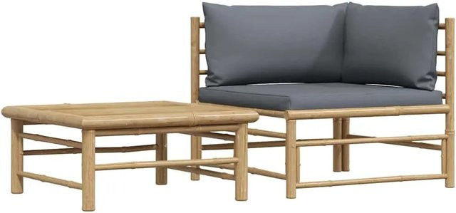 vidaXL 2-teiliges Garten-Lounge-Set aus Bambus mit dunkelgrauen Kissen aus Polyester - Bild 1