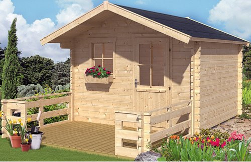 Skan Holz Gartenhaus Narvik in Blockbohlenbauweise mit Satteldach, Farbe: beige, B/H/T: 340 x 262 x 300 cm - Bild 3