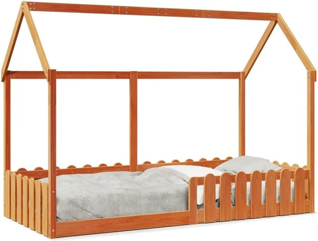 vidaXL Kinderbett Hausbett aus Kiefer in Wachsbraun, B/T/H: 209 x 90 x 151 cm - Bild 1
