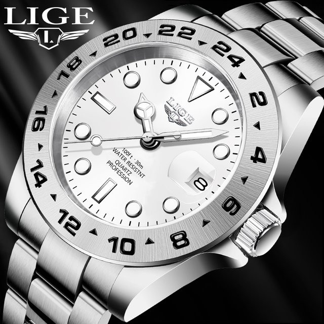 LIGE Armbanduhr Edelstahl, Quarz, Silber, Datum, Herren - Bild 1