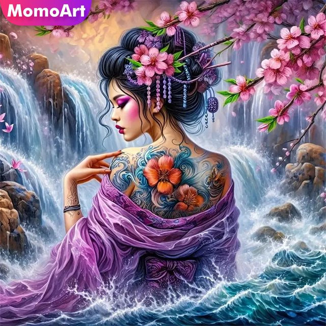Momoart Diamantmalerei Porträt Bild mit Strass Mosaik und Blumen als DIY Stickerei Set in Mehrfarbig - Bild 1