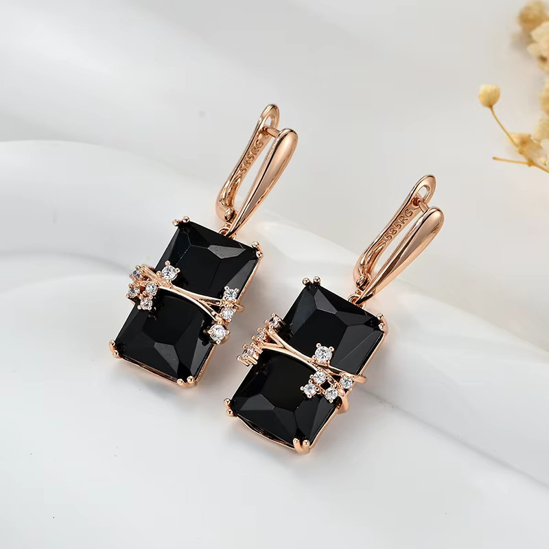 Wbmqda Tropfen-Ohrringe, 585 Roségold, schwarzer Stein, Zirkonia, Damen - Bild 2