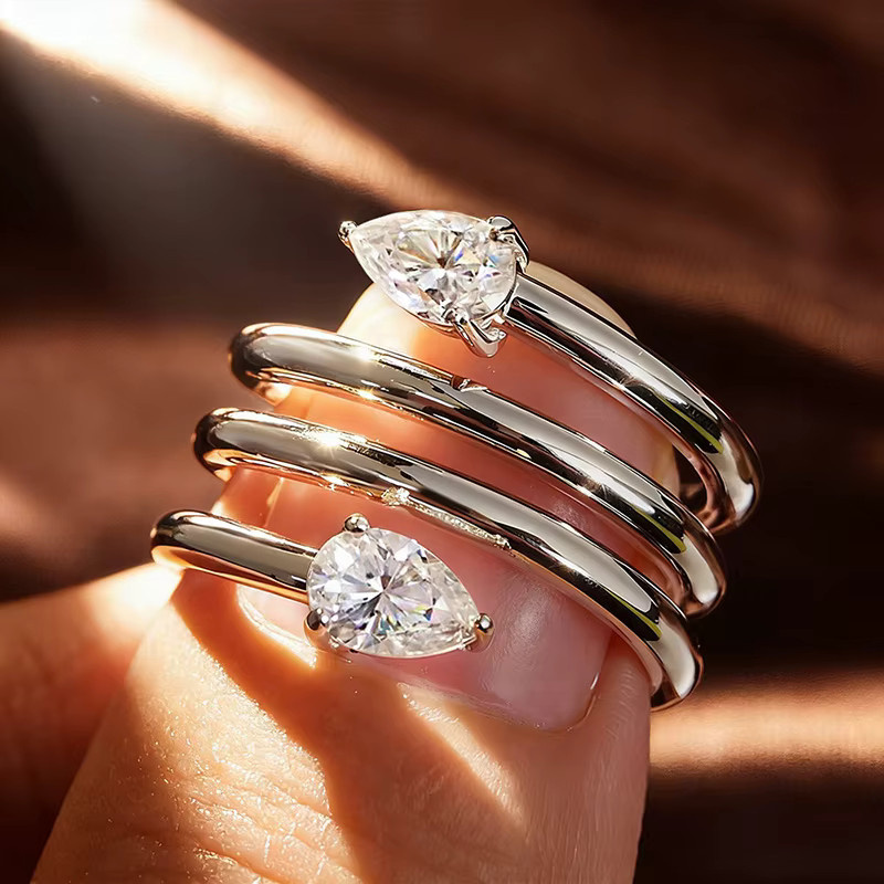 Smyoue Ringe, 925 Silber vergoldet, Moissanit, Damen - Bild 2