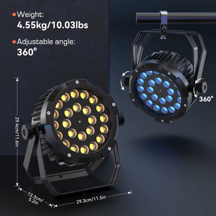 U'King 4er-Set Wasserdichte LED Par Lichter RGBWA + UV 6in1 mit DMX512 und Strobe-Effekt in Schwarz - Bild 6