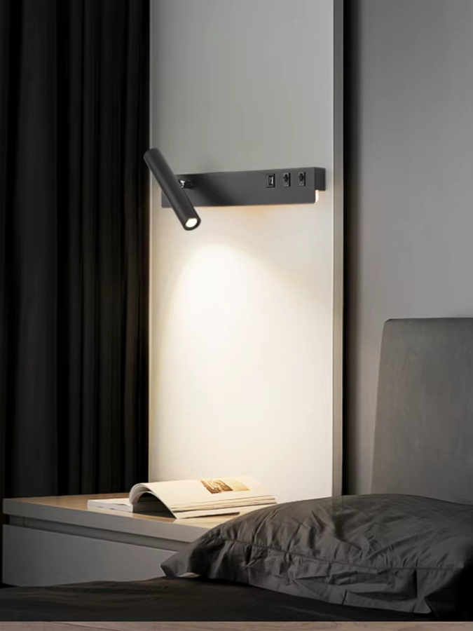 Homocean Moderne Wandleuchte in Schwarz mit USB-Anschluss, Dual-Licht-System mit Lesestrahler und Hintergrundbeleuchtung, Acrylschirm in organischer Form - Bild 5