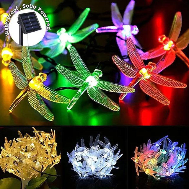 Peach Forest Solar Libellen LED Lichterkette mit 20 LEDs, 5m Länge, wasserdicht, 8 Modi für Garten und Terrasse - Bild 1
