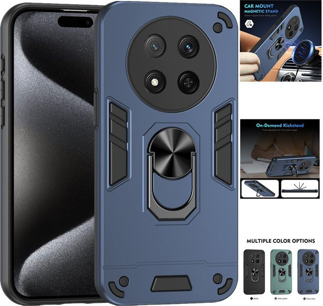 Stoßfeste Military Armor Schutzhülle mit Ring-Ständer für Honor Magic 8, 7 Lite, Magic 7 Pro, X9d und X9c in Schwarz oder Grün - Bild 1