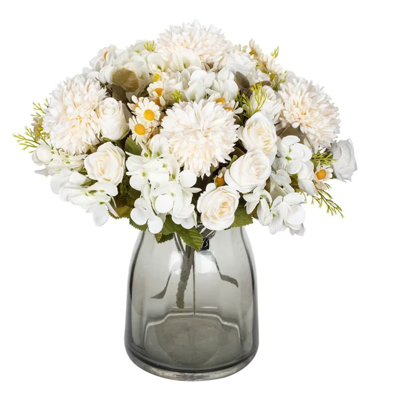 Künstlicher Blumenkranz mit Kamille und Hortensien in Pink und Weiß für Wanddekoration, Garten und Hochzeit - Bild 2