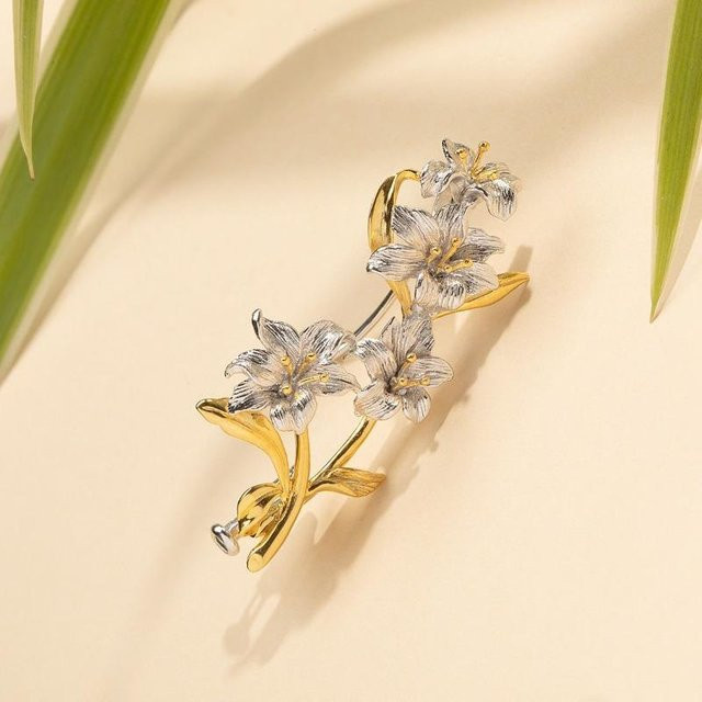YIRAN Brosche Lilienblumen, Kristall, Bicolor, Damen - Bild 1