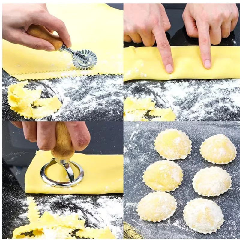 WIKHOSTAR Ravioli Maker Set aus Edelstahl in Silber, runder Nudelstempel und Ausstecher für die Küche - Bild 3