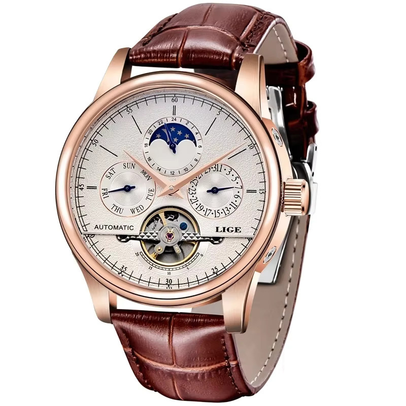 LIGE Armbanduhr Tourbillon, Automatik, Leder, Herren - Bild 7