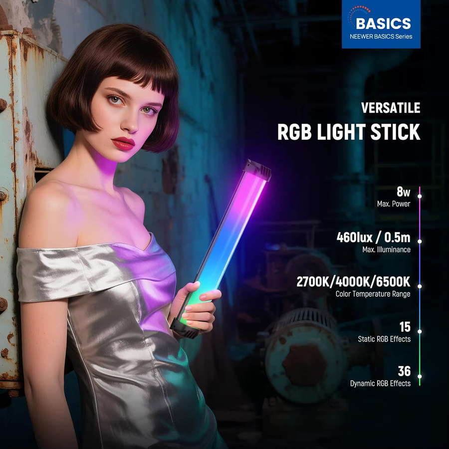 NEEWER Basics 12 Zoll magnetischer RGB LED Lichtstab mit 8W, dimmbar, CRI95, Multicolour, für Studio-Videoaufnahmen - Bild 2