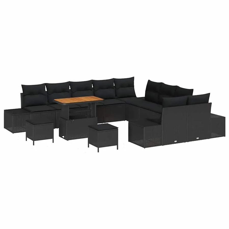 vidaXL Garten-Sofa-Set aus Poly Rattan in Schwarz mit Kissen, 13-teiliges U-Shape Lounge-Set - Bild 2