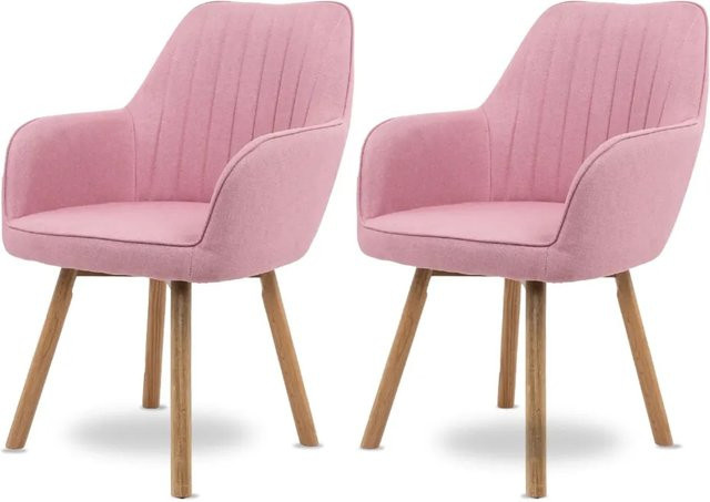 DELUKE Esszimmerstühle ELLA 2er Set mit Stoffbezug und Eichenholz Beinen in Rosa im skandinavischen Design - Bild 1