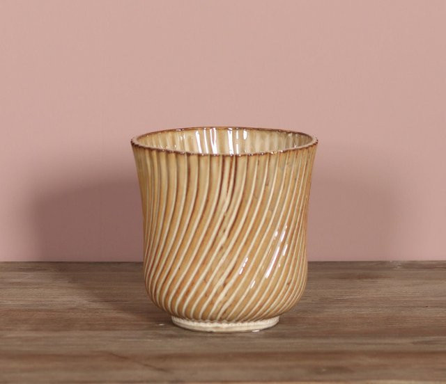 Keramikvase in Beige und Braun mit abstraktem Design und runder Form für den Tisch, Höhe: 14,0 cm - Bild 1