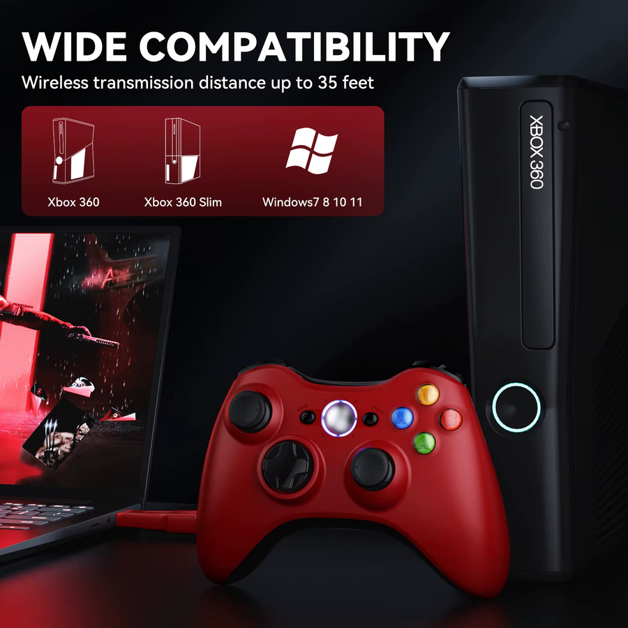 Bonacell Kabelloser Vibrations-Joystick für Xbox 360 und PC in Weiß und Rot - Bild 3
