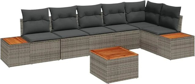 7-teiliges vidaXL Garten-Sofa-Set aus Poly-Rattan und Stahl in Grau mit Kissen und Gartentisch - Bild 1