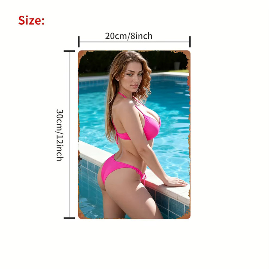 CIFBUY Pink Bikini Girl Pool Sign Metall-Wandkunst für Bauernhaus-Küchendekoration, Breite: 20,32 cm, Höhe: 30,48 cm - Bild 2