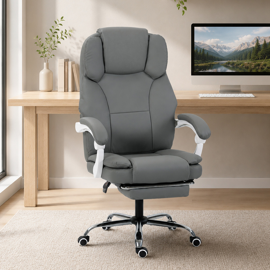 HOMCOM Ergonomischer Bürostuhl in Grau mit Fußstütze und haustierfreundlichem Kunstleder für Home-Office und Erwachsene - Bild 2