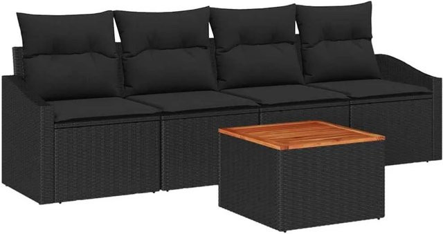 vidaXL Garten-Sofa-Set 5-tlg. aus Poly-Rattan mit Kissen in Schwarz - Bild 1
