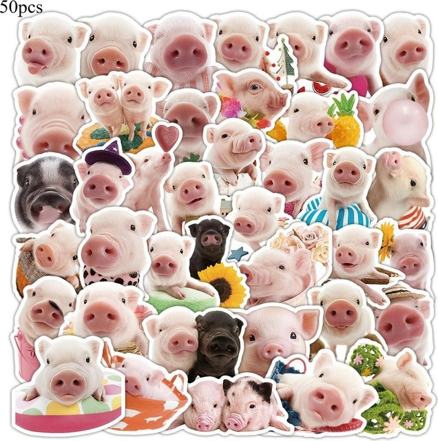 50 Stück Schweine-Aufkleber von Binchi Outdoor Product, bunte Bauernhoftier-Sticker für Laptop und Wasserflasche - Bild 1