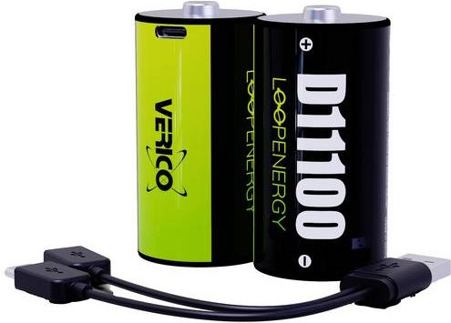 Verico LoopEnergy Mono D Akku Li-Ion 7400 mAh 1.5 V, 2 Stück, Multicolor mit USB-C Anschluss - Bild 1