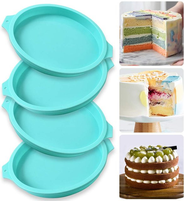 Runde Silikon Kuchenform von FSMHOME in Türkis für Schichtkuchen und Mousse, Durchmesser: 15,0 cm, Höhe: 4,0 cm - Bild 1