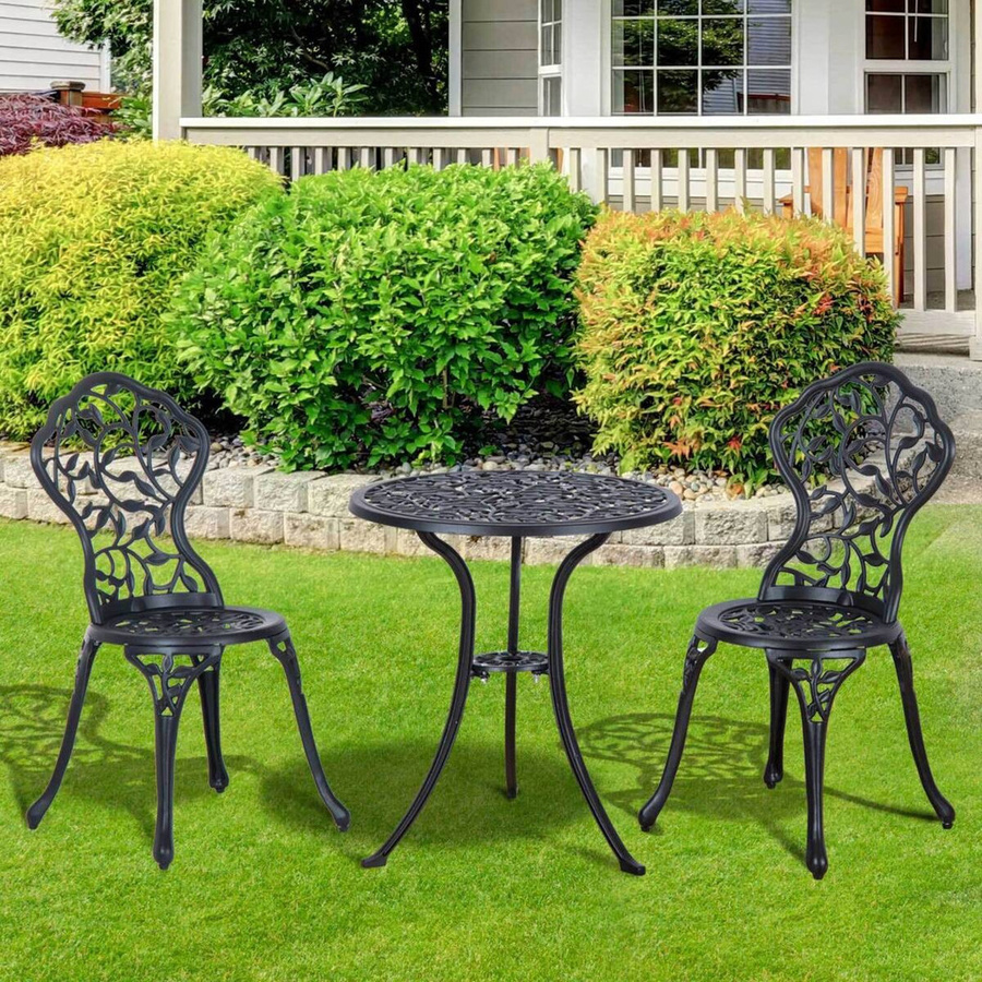 Outsunny Bistroset aus Aluminiumguss in Schwarz mit Tisch und 2 Stühlen, B/T/H: 60 x 60 x 65 cm - Bild 3