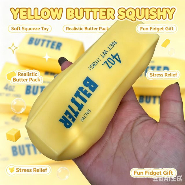 Butterstick Squishy Stressball Fidget Spielzeug, gelb - Bild 1